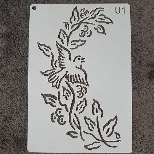 Hobby stencil Plant met vogel - A5 - Hobby en meer  