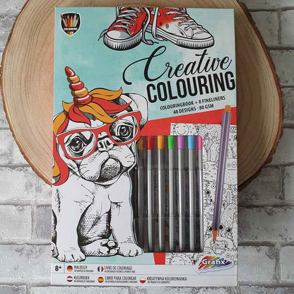 Kleurboek met 8 fineliner pennen (blauw)