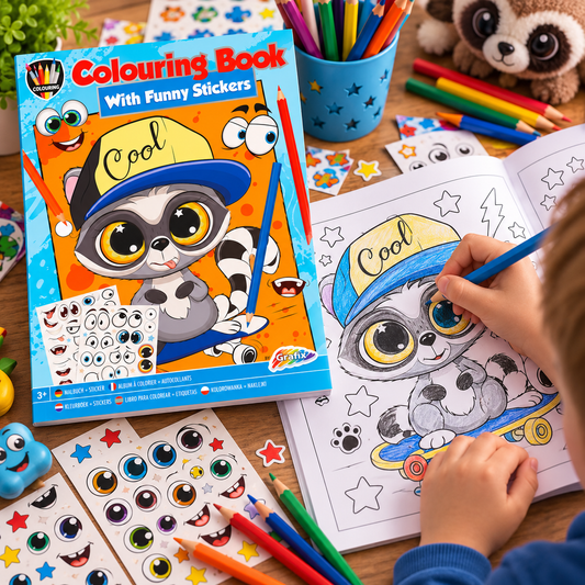 Kleurboek met Grappige ogen stickers (blauw)