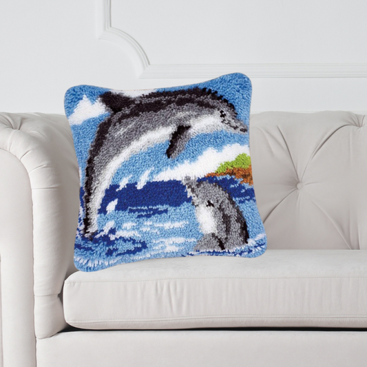 Latch hook kussen Dolfijnen - 43 x 43 cm - Hobby en meer  