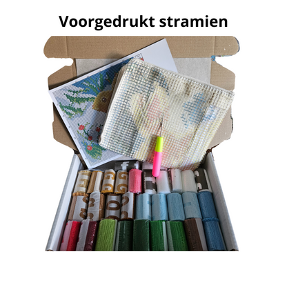 Latch hook kussen Konijntje in de sneeuw - 43 x 43 cm - Hobby en meer  
