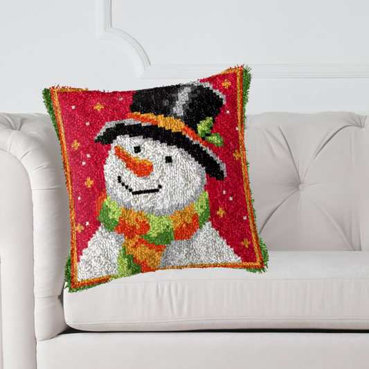 Latch hook kussen Sneeuwpop - 43 x 43 cm - Hobby en meer  