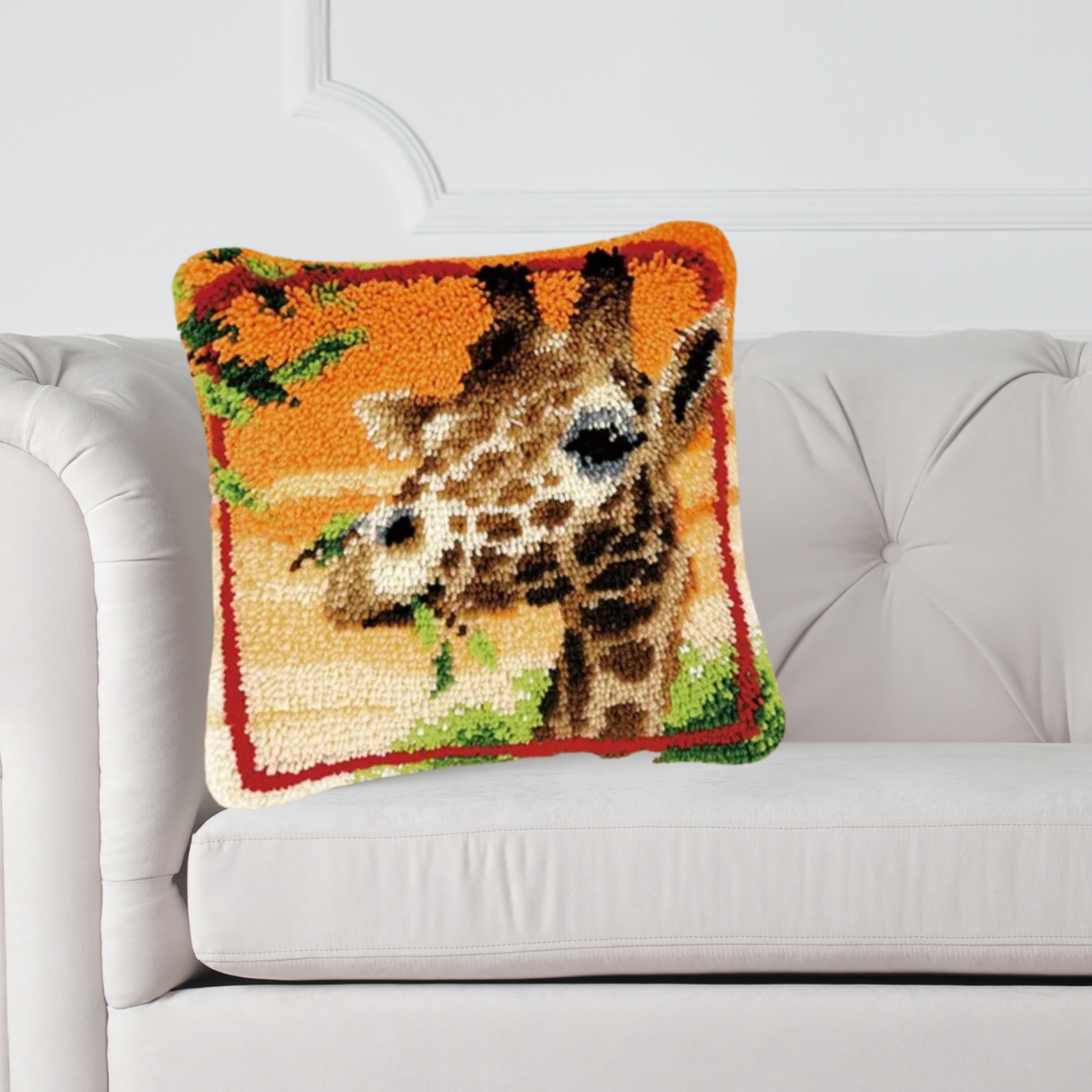 Latch hook kussen giraffe - 43 x 43 cm - Hobby en meer  