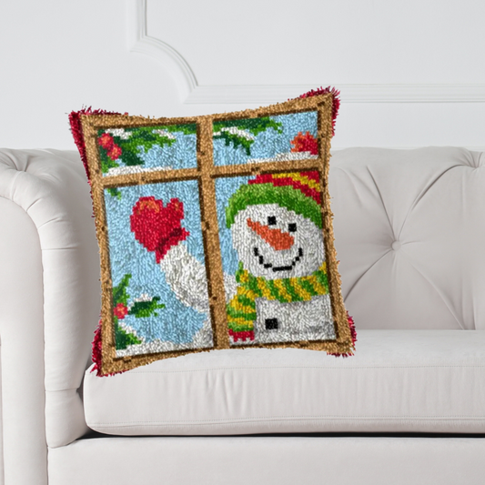 Latch hook kussen sneeuwpop - 43 x 43 cm - Hobby en meer  