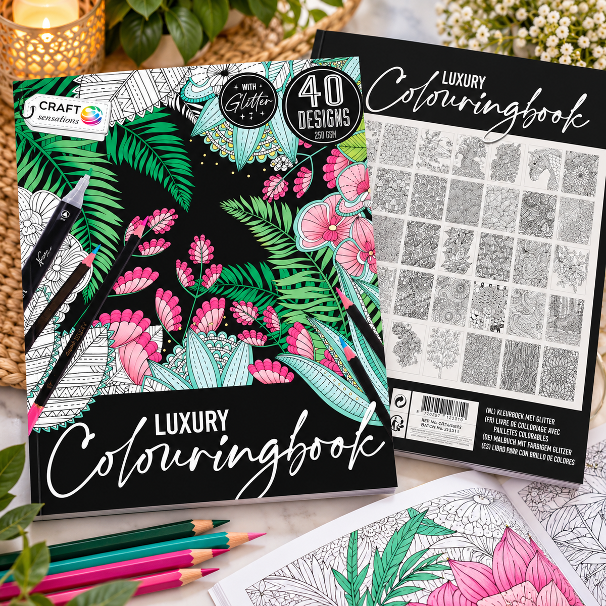 Luxury colouringbook met glitter - 40 designs - 250 gsm