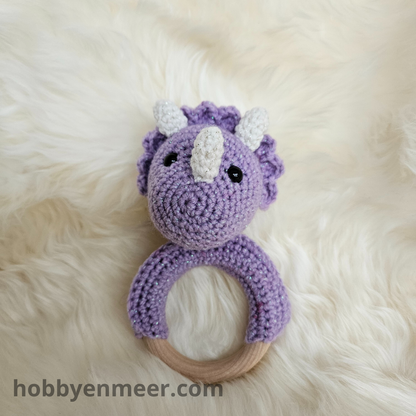 Rammelaar - Dino op houten ring - Paars - Hobby en meer  