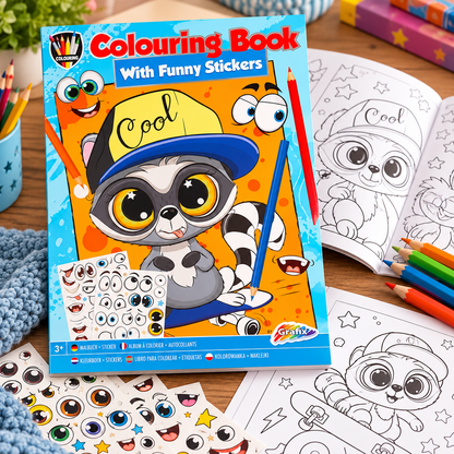 Kleurboek met Grappige ogen stickers (blauw)