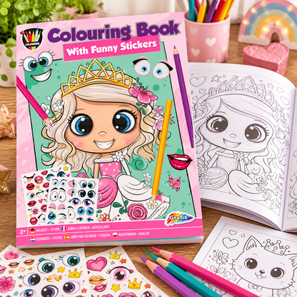 Kleurboek met Grappige ogen stickers (roze)